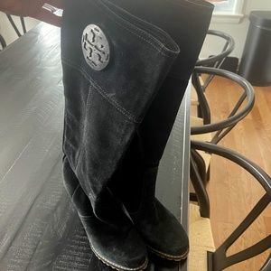Tory Burch Black Suede Just below knee Boot